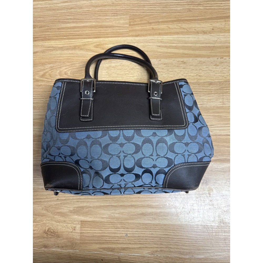Authentic Coach Blue Monogram Satchel With Brown Leather F3J-6366